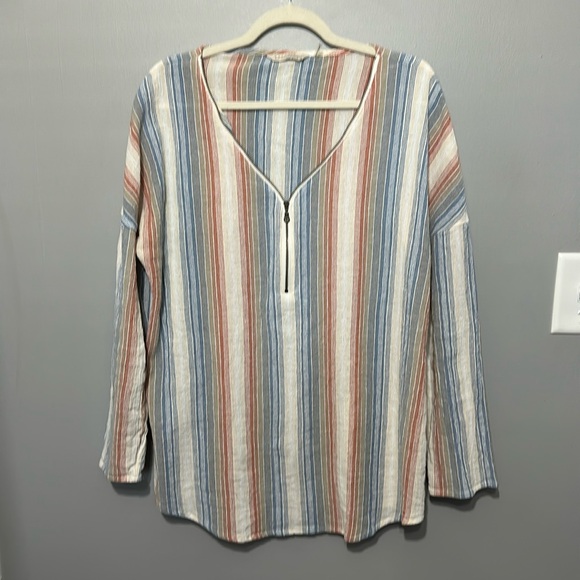 Soft Surroundings Blouse Vertical Stripes V-Neck Long Sleeves XL EUC! - Picture 1 of 12